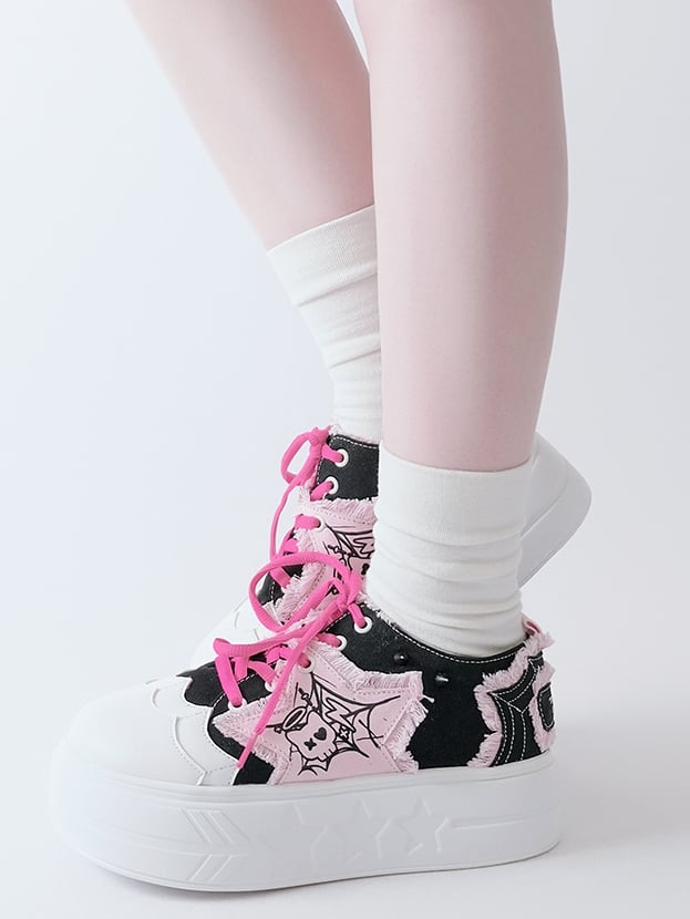 Black&Pink Y2K Star Applique Platform Sneakers