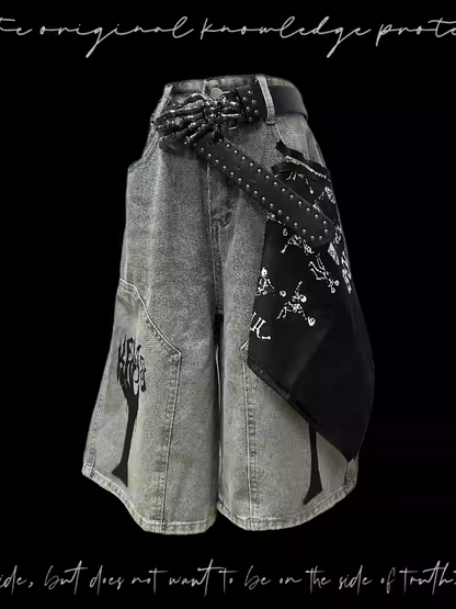 Light Blue Punk Distressed Wide-Leg Jeans