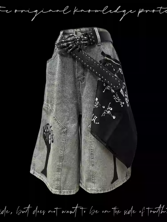 Light Blue Punk Distressed Wide-Leg Jeans