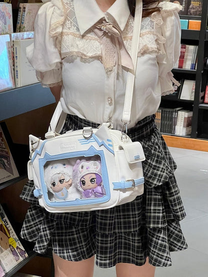 White & Blue Cute Kitty Ear Design Ita Bag
