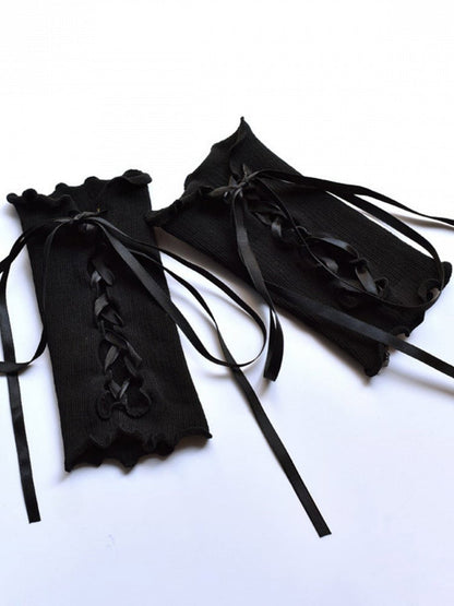 Black/White Gothic Punk Lace-up Detail Sleeves