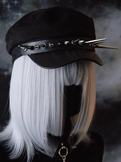Black Gothic Studs Details Beret Hat