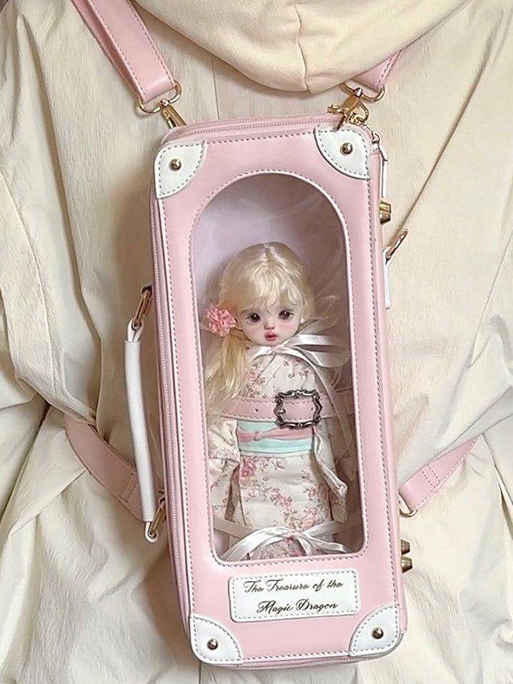Pink Diamond Pattern 1/6 Scale BJD Doll Bag with Two Straps