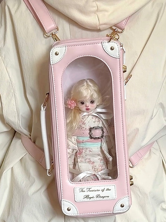 Pink Diamond Pattern 1/6 Scale BJD Doll Bag with Two Straps