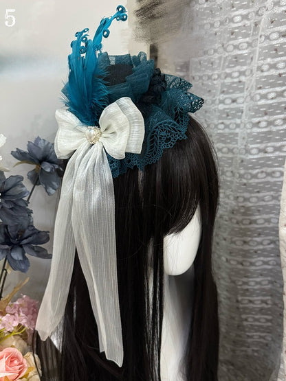 5 Options Feather Decorated Bownot Design Lace Trim Mini Hat