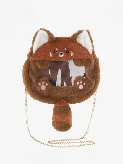 Brown Cute Plush Red Panda Crossbody Ita Bag