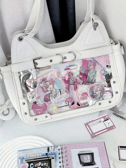 White Kitty Design Ita Shoulder Bag with Free Flush Charm