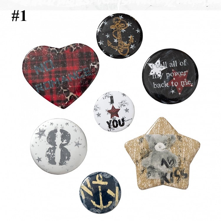 Punk Rock Distressed Design Graphic/Metal Badge Set