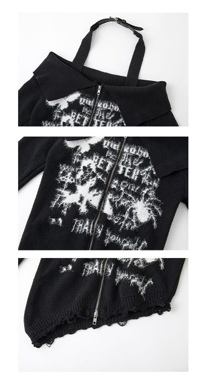 Punk Black Halter Neck Slim Fit Knit Top Cutout Shoulder