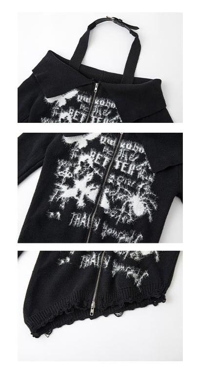 Punk Black Halter Neck Slim Fit Knit Top Cutout Shoulder