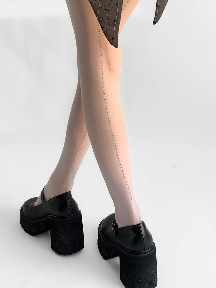 Black/White Rhinestone Decorated Tights