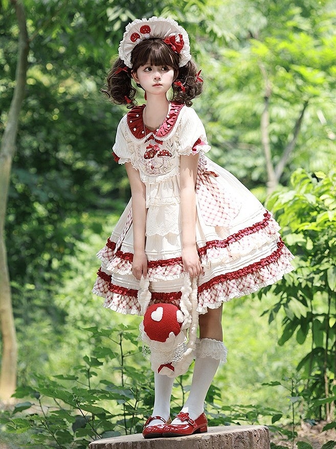 Plush Red & Beige Mushroom-Shaped Lolita Bag with Bow Accents
