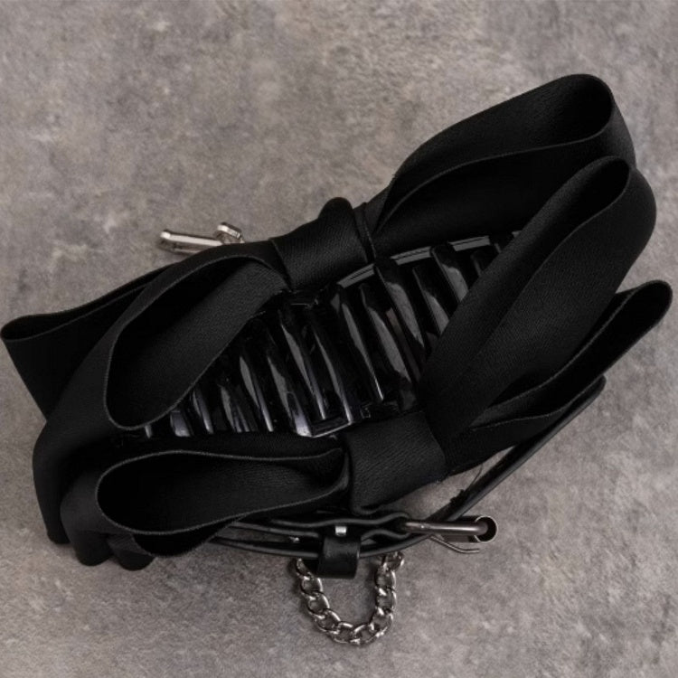 Black Gothic Bow Claw Clip with Cross Chain