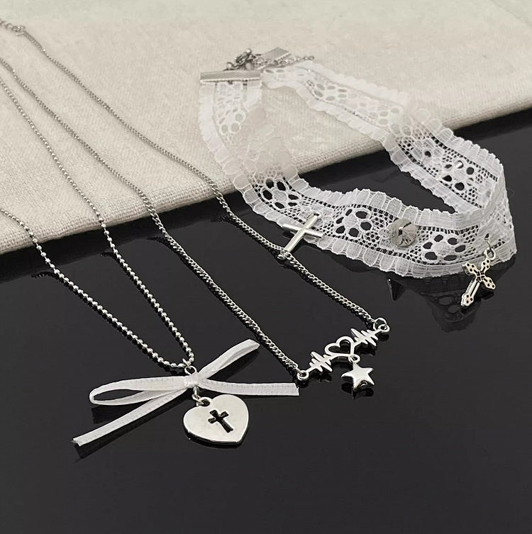 White Lace Cross Choker