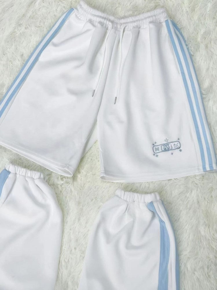 White&Blue Tenshi Kaiwai Bunny And Star Embroidery Shorts With Leg Warmers