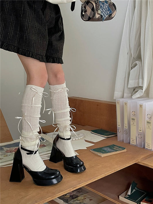 6 Color Options Balletcore Bowknot Ribbon Stockings