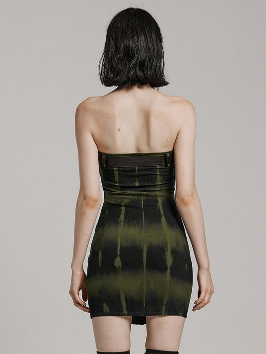 Black and Green Sexy Printed Dress