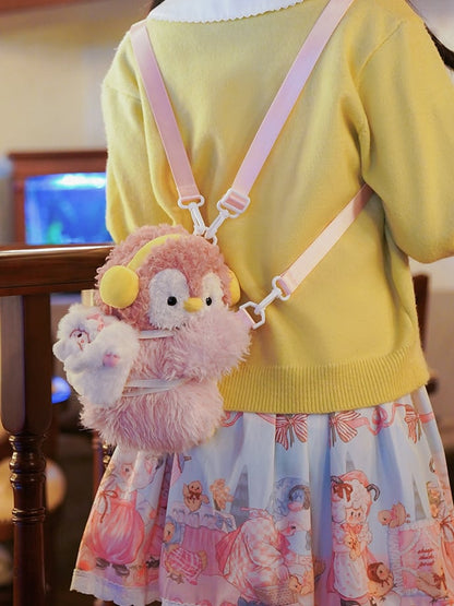 Pink Cute Penguin Plush Backpack/Crossbody Bag + 2 Options Keychain Middle/Large Size