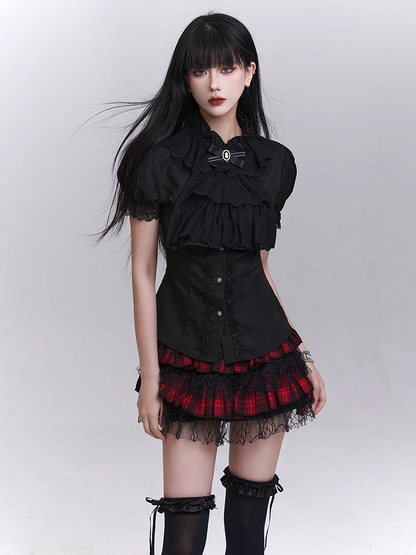 Black Puff Sleeves Vintage Gothic Blouse with Detachable Jabot Tie