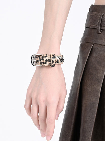 Punk Snake Bone Light Brown Leopard Wristband Bracelet