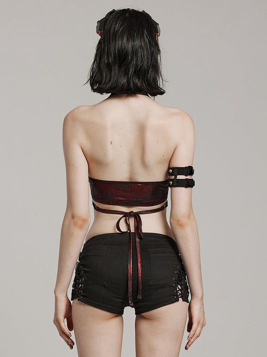 Black and Red Punk Sexy Halter Neck Top