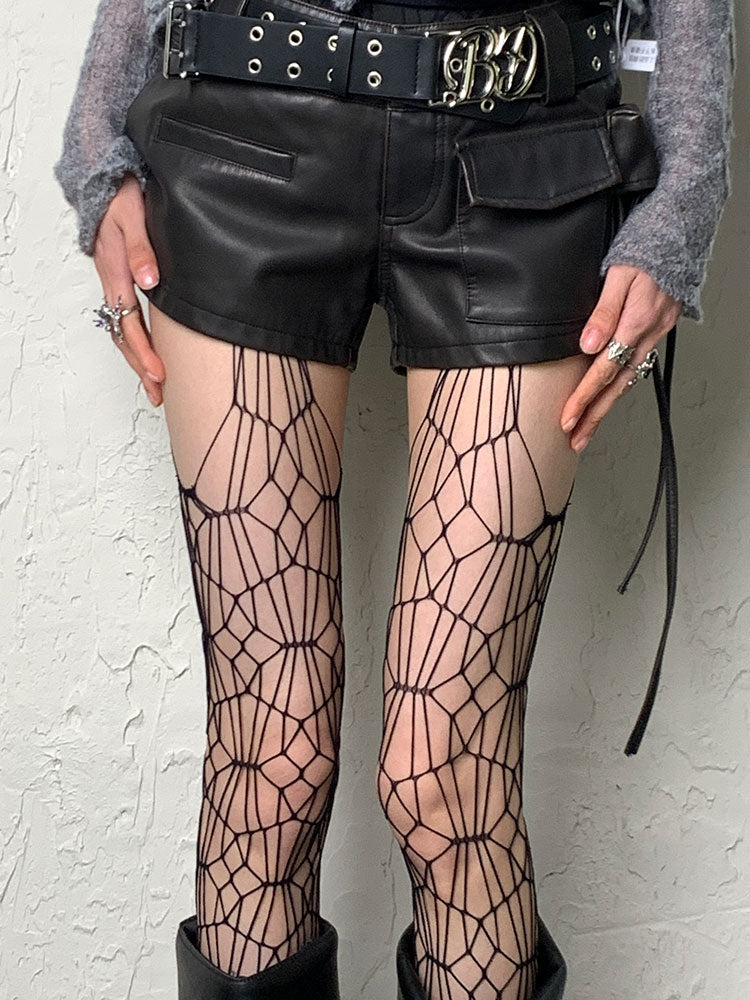 Black Hollow-out Suspender Tights