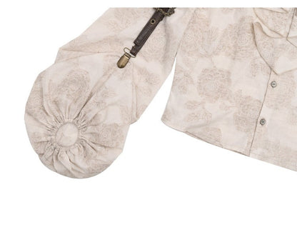 Clearance-Size S for Bust 88CM Ruffle Neckline Apricot Steampunk Balloon Sleeves Shirt