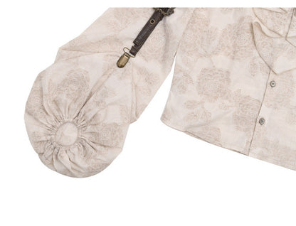 Ruffle Neckline Apricot Steampunk Balloon Sleeves Shirt