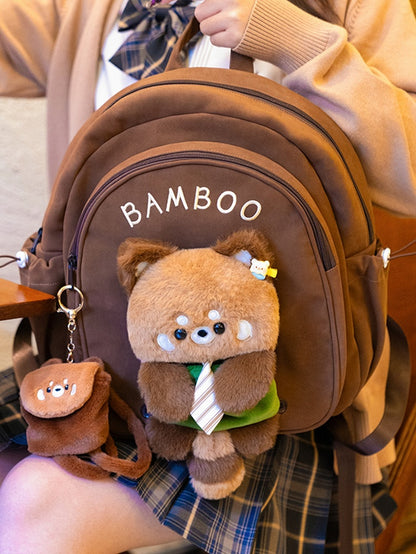 Brown Cute Backpack With A Detachable Red Panda Plushie