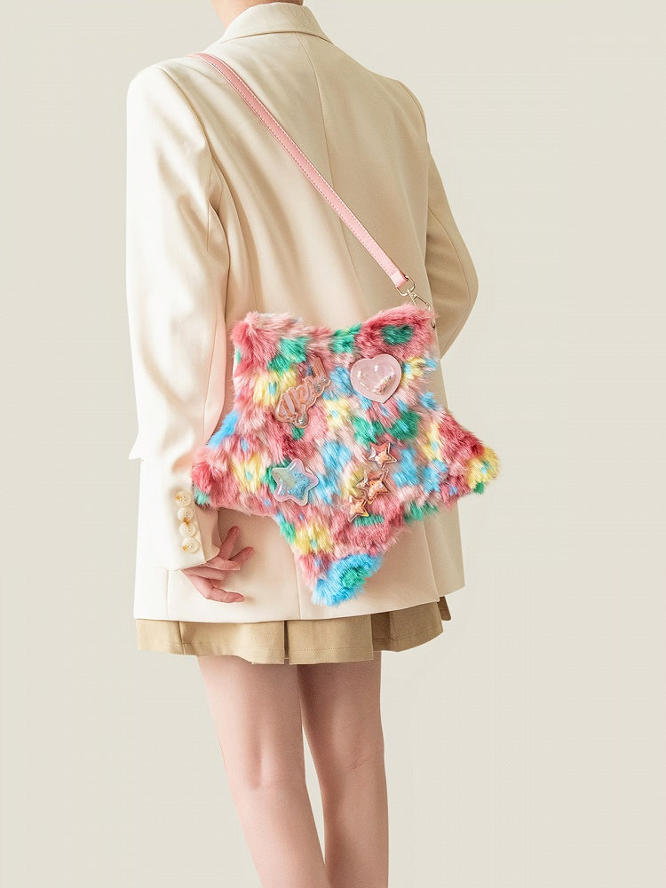 Pink Star and Sweetheart Applique Star-shaped Plush Bag Small/Big Size