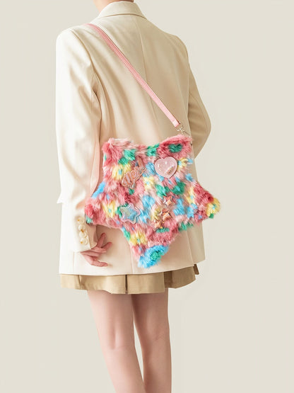 Pink Star and Sweetheart Applique Star-shaped Plush Bag Small/Big Size