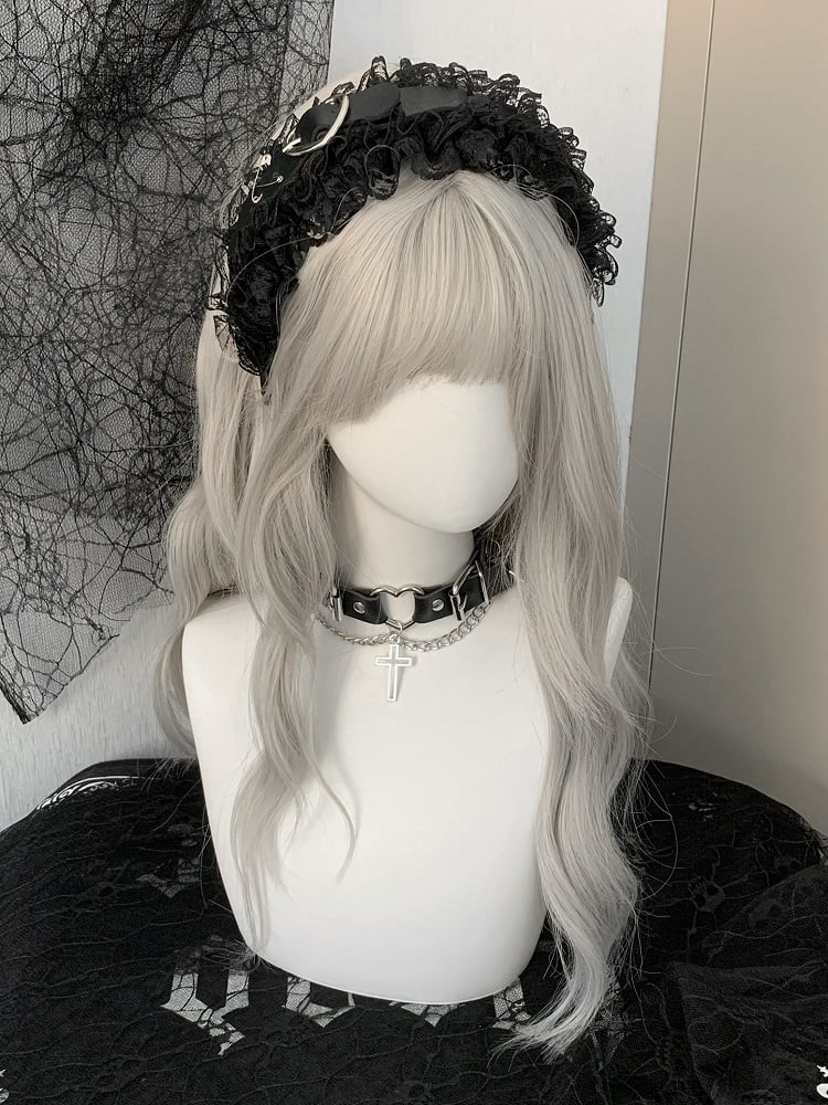 Black/White Pin Decorated Heart Buckle Ruffled KC