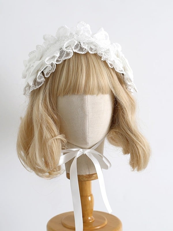 White Bowknot Details Ruffled Hairband