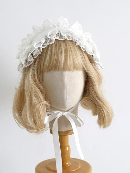 White Bowknot Details Ruffled Hairband