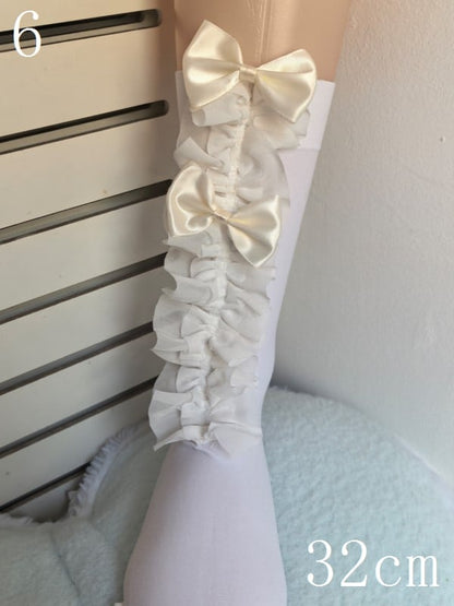 7 Options White/Black Bowknot Details Lace Trim Calf Socks
