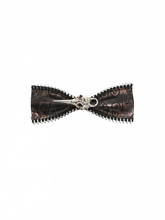Dark Brown Punk PU Bowknot Hairclip
