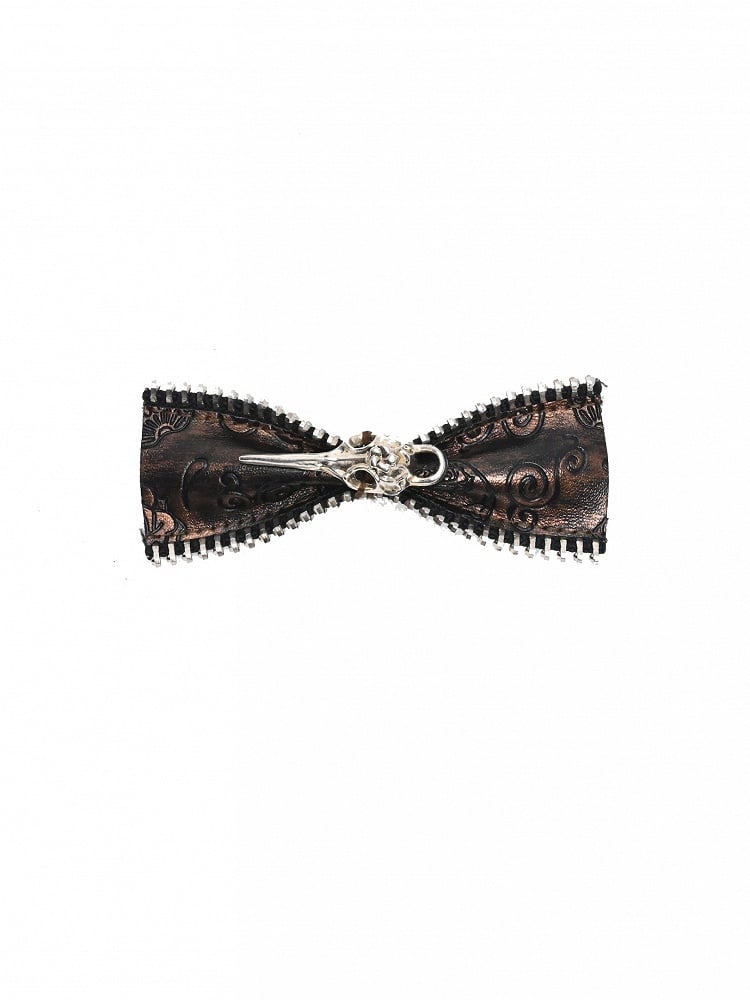 Dark Brown Punk PU Bowknot Hairclip