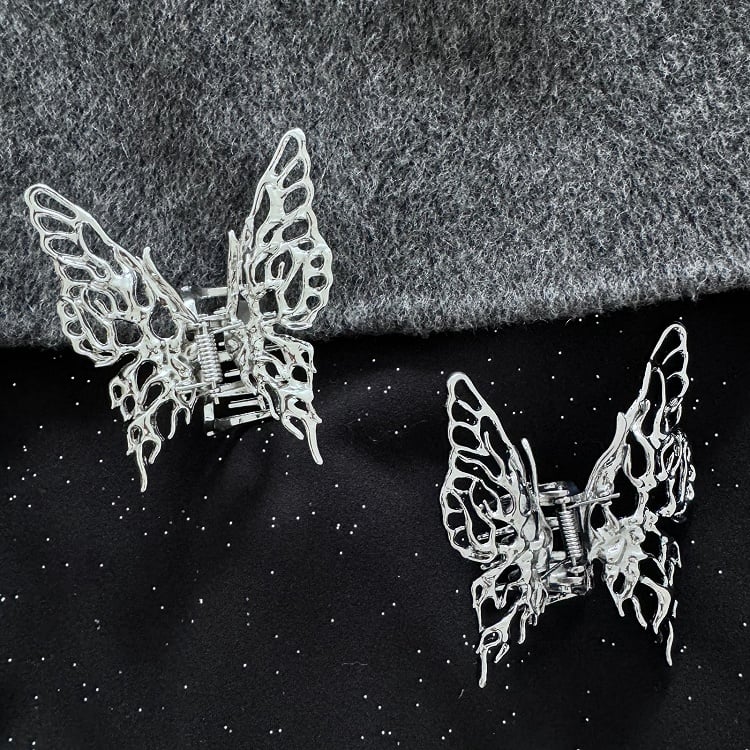 Silver/Ancient Silver Metal Butterfly Claw Clip
