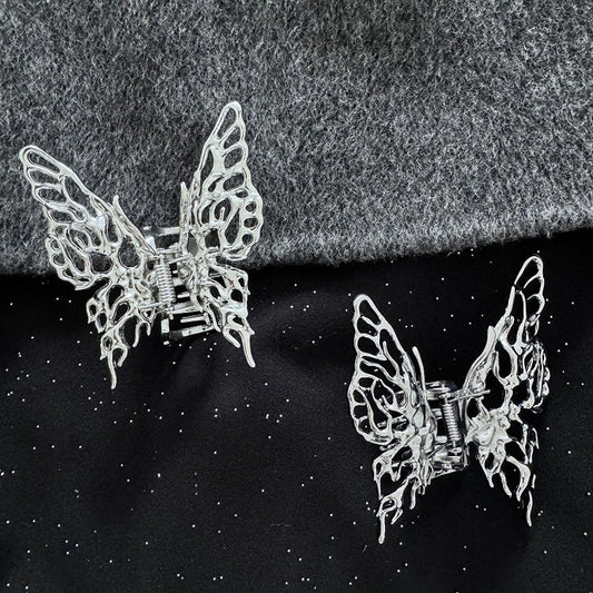 Silver/Ancient Silver Metal Butterfly Claw Clip