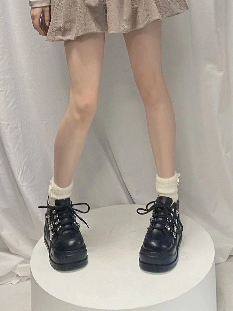 Punk Studs Black Wedge Platforms with Chains