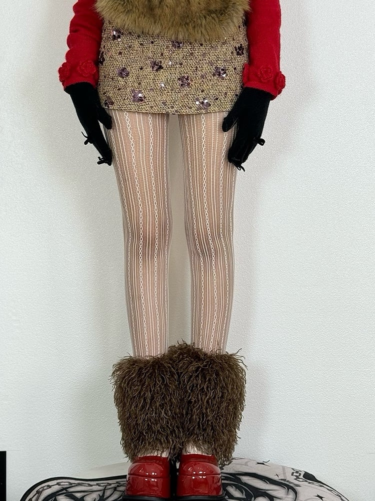 Brown/Black/White/Gray Wasteland Punk Striped Pattern Tights