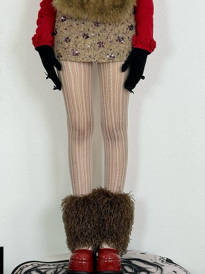 Brown/Black/White/Gray Wasteland Punk Striped Pattern Tights