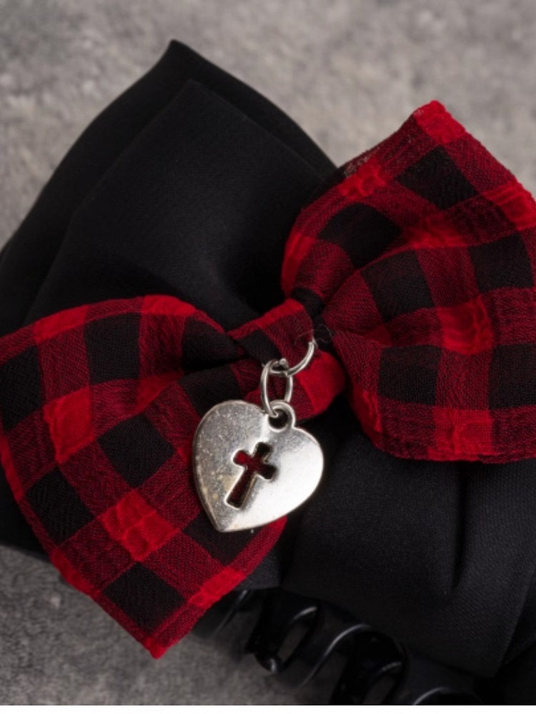 Black Bowknot With Red Plaid Pattern Bowknot Claw Clip