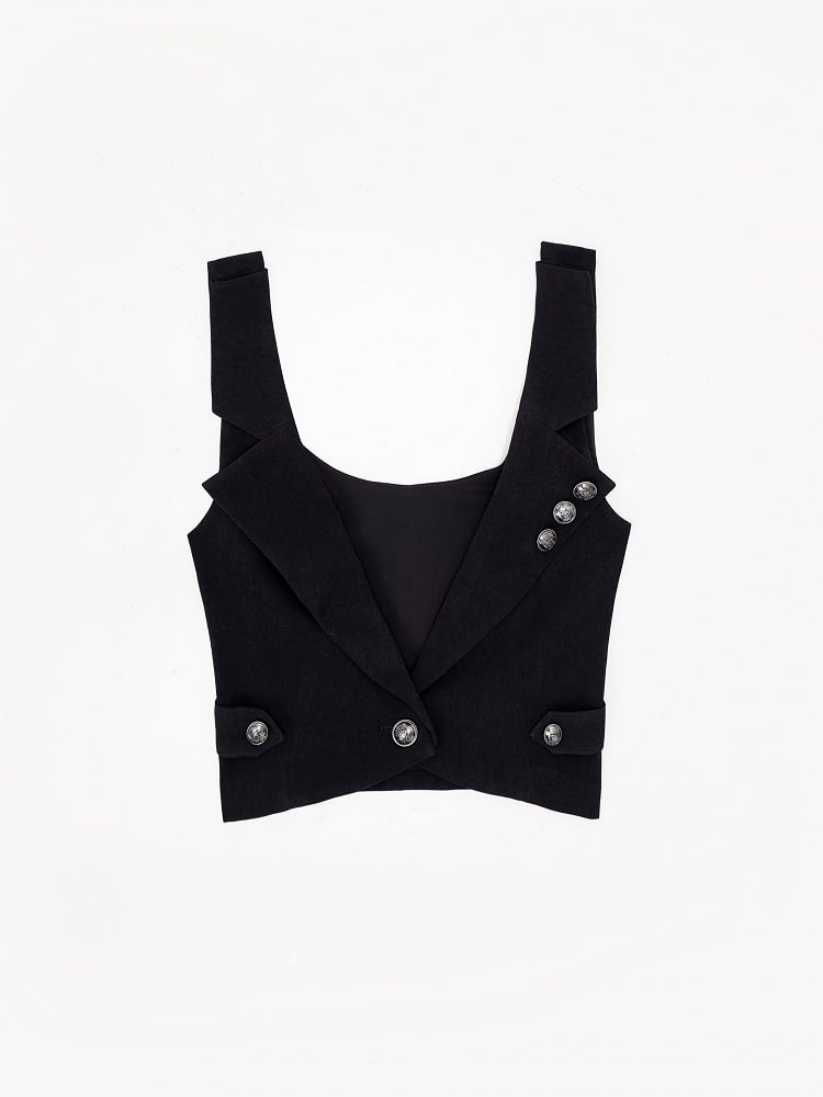 Ouji Fashion Silver Buttons Black Lapel Collar Waistcoat Halloween Clown Outfit