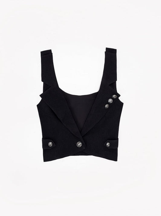 Ouji Fashion Silver Buttons Black Lapel Collar Waistcoat Halloween Clown Outfit