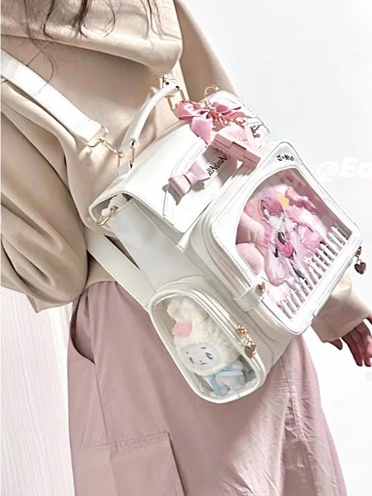 White 2-Way Ita Bag With Transparent Display Window And Bow Detail
