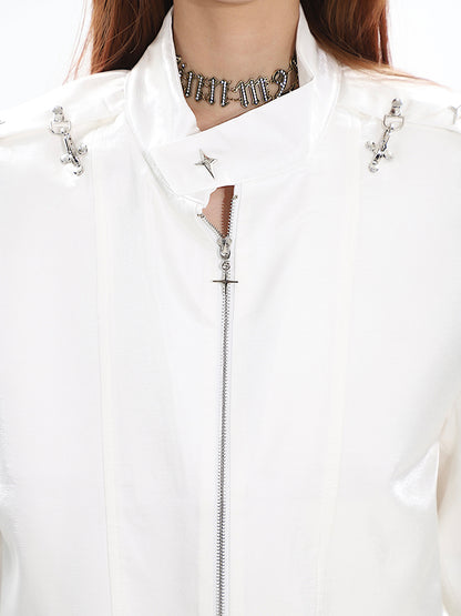 Padded Shoulders Gothic White Jacket