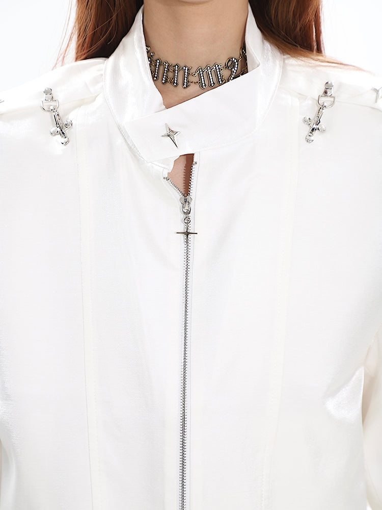 Padded Shoulders Gothic White Jacket