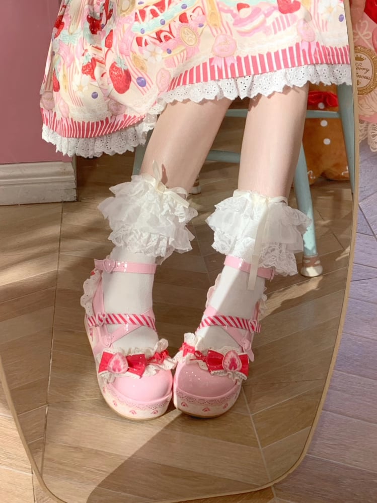 Raspberry Strawberry Cake Pink Sweet Lolita Platform Mary Jane Shoes