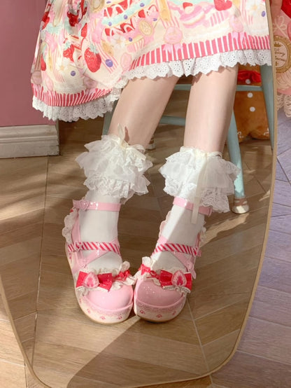 Raspberry Strawberry Cake Pink Sweet Lolita Platform Mary Jane Shoes